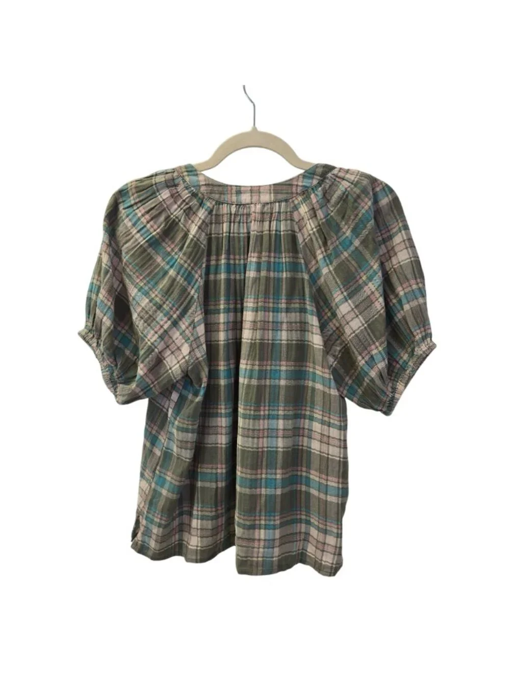 Loft Lightweight Plaid Popover Peasant Top Size Small Petite